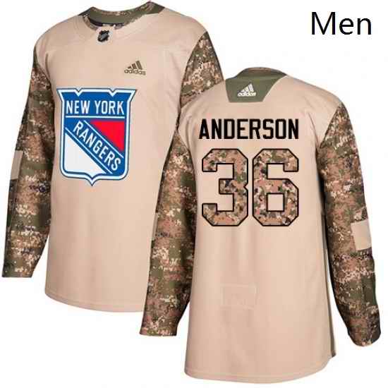 Mens Adidas New York Rangers 36 Glenn Anderson Authentic Camo Veterans Day Practice NHL Jersey